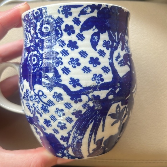 Anthropologie Homegrown Dark Blue Bird Flower Pattern Initial Letter K Mug Cup - Picture 2 of 3